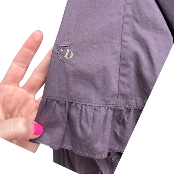 Dismero Italian Women’s Purple Crochet Lace Ruffle Button Down 3/4 Sleeve Top - Picture 5 of 15